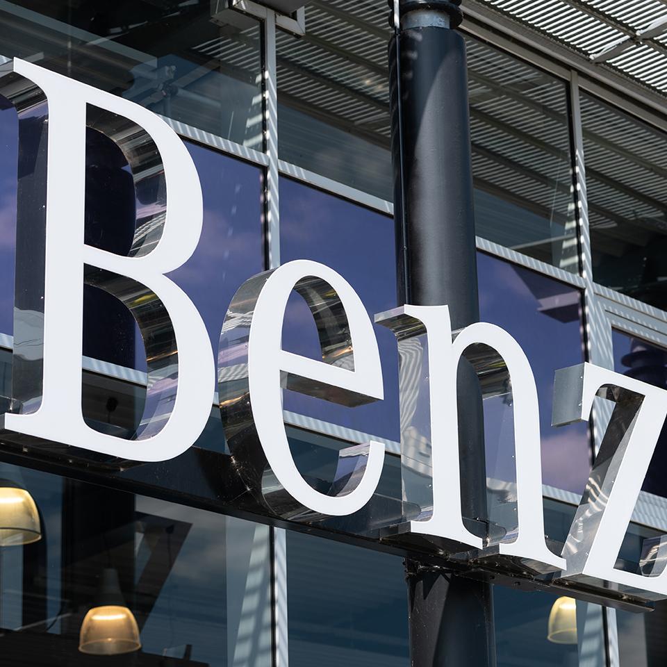 Cut-out letters from the Mercedes Benz brand set up by Visotec